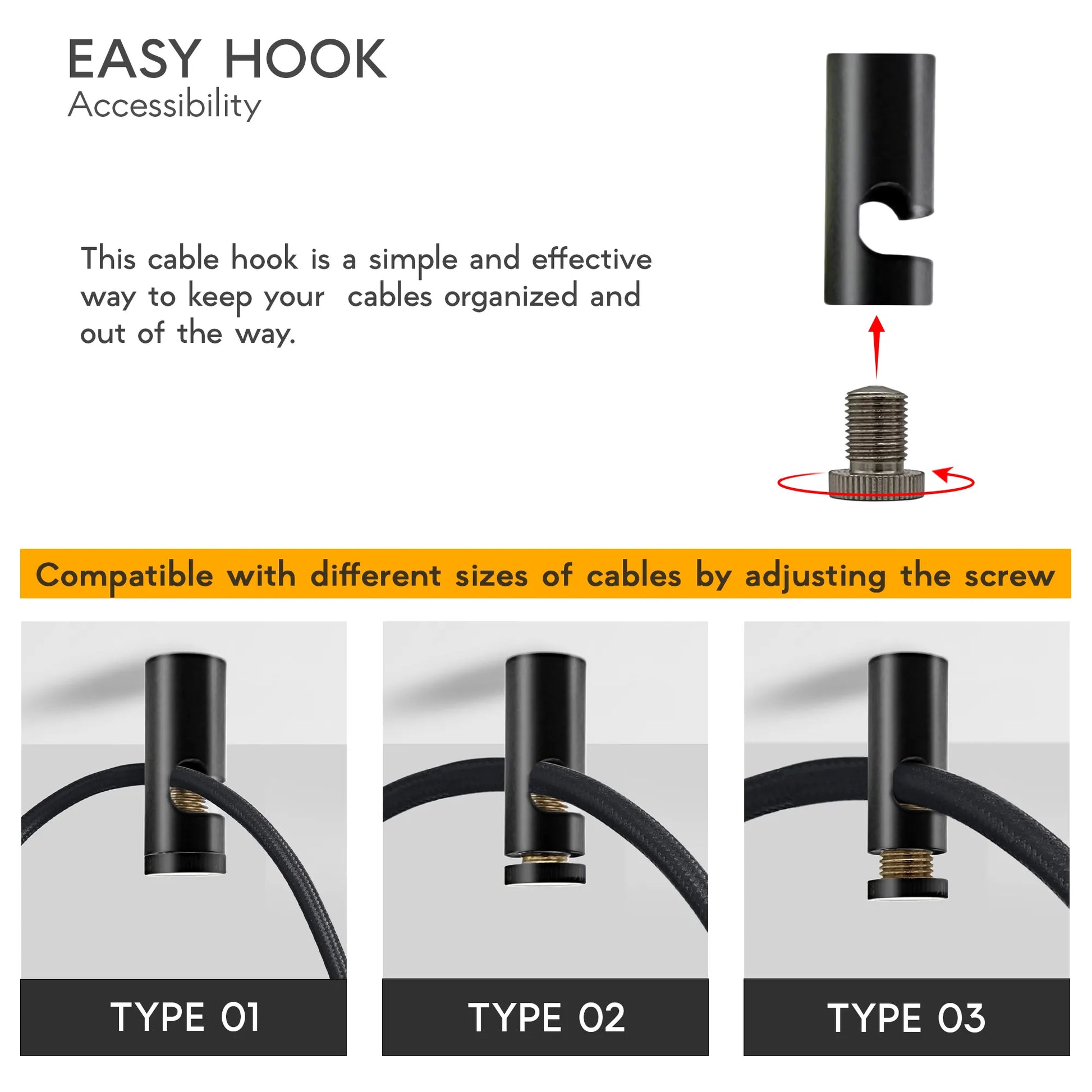 Swag Hook, Black V ceiling or wall hook for any fabric electric cable
