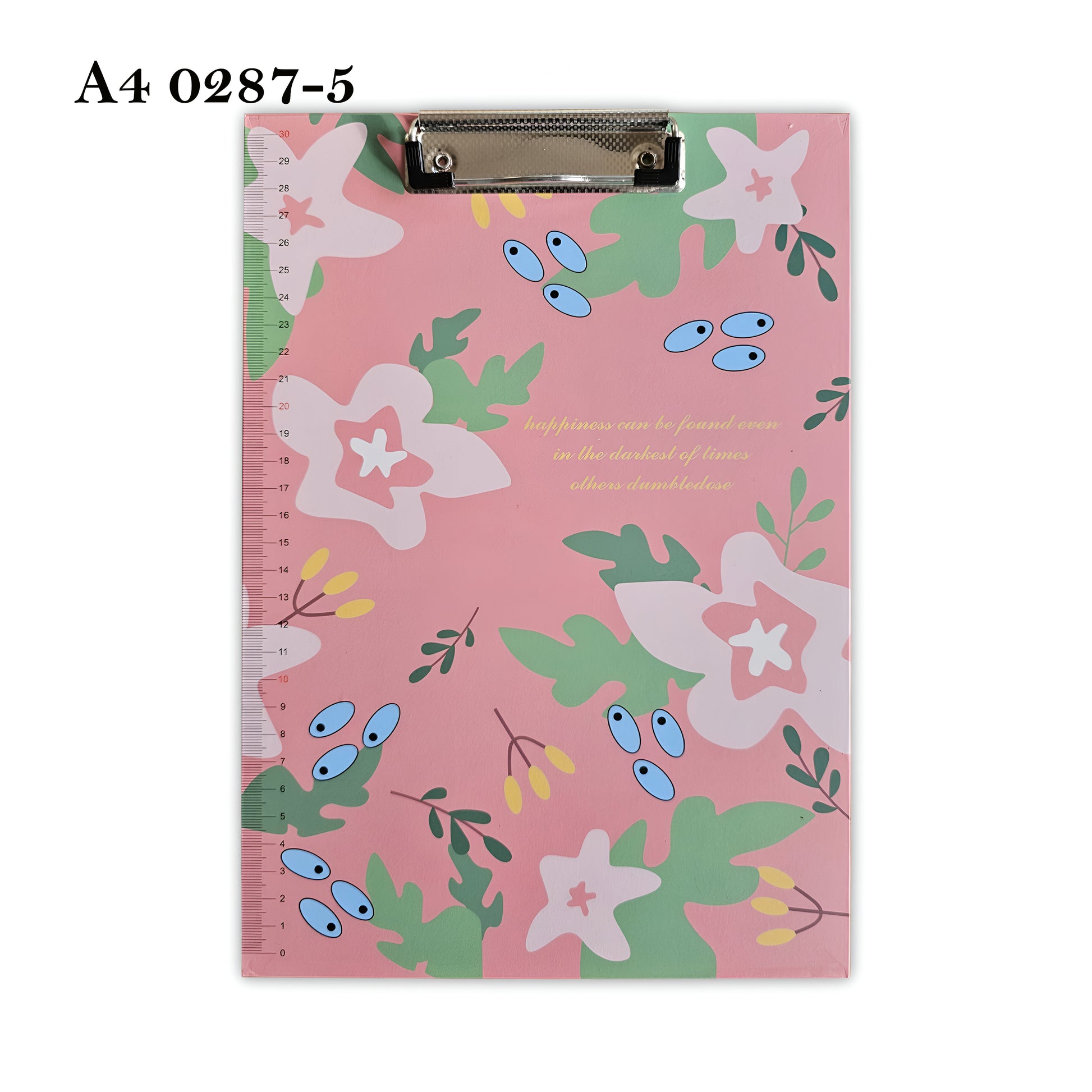 A4 Cute Floral Print Paper Metal Clip Clipboard with Ruler Scale Edge 