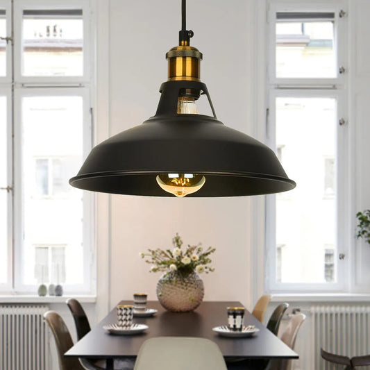 Abat-jour moderne de couleur noire avec ampoule gratuite, abat-jour suspendu de plafond en métal de Style rétro industriel ~ 2554