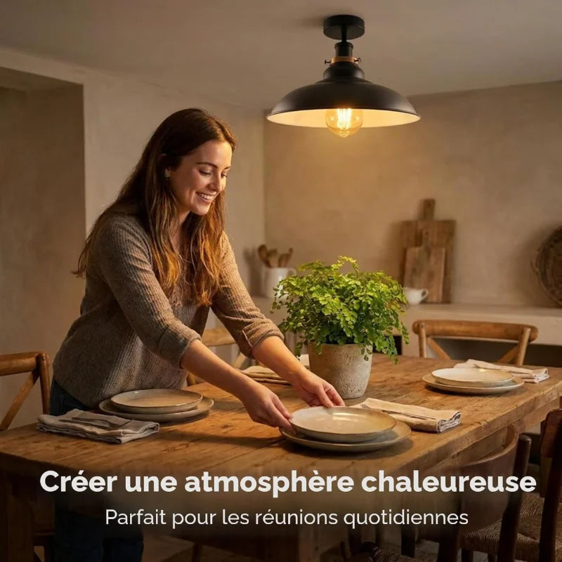 Plafonnier noir rétro semi-encastré