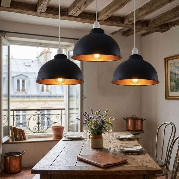 LEDSone Lot de 3 Abat-Jours Métal Noir et Doré | Design Industriel Idéal Cuisine