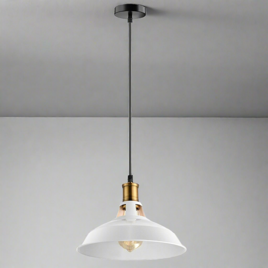 Industriel Vintage moderne en métal rétro E27 plafond blanc grange fendue pendentif ombre ~ 3736