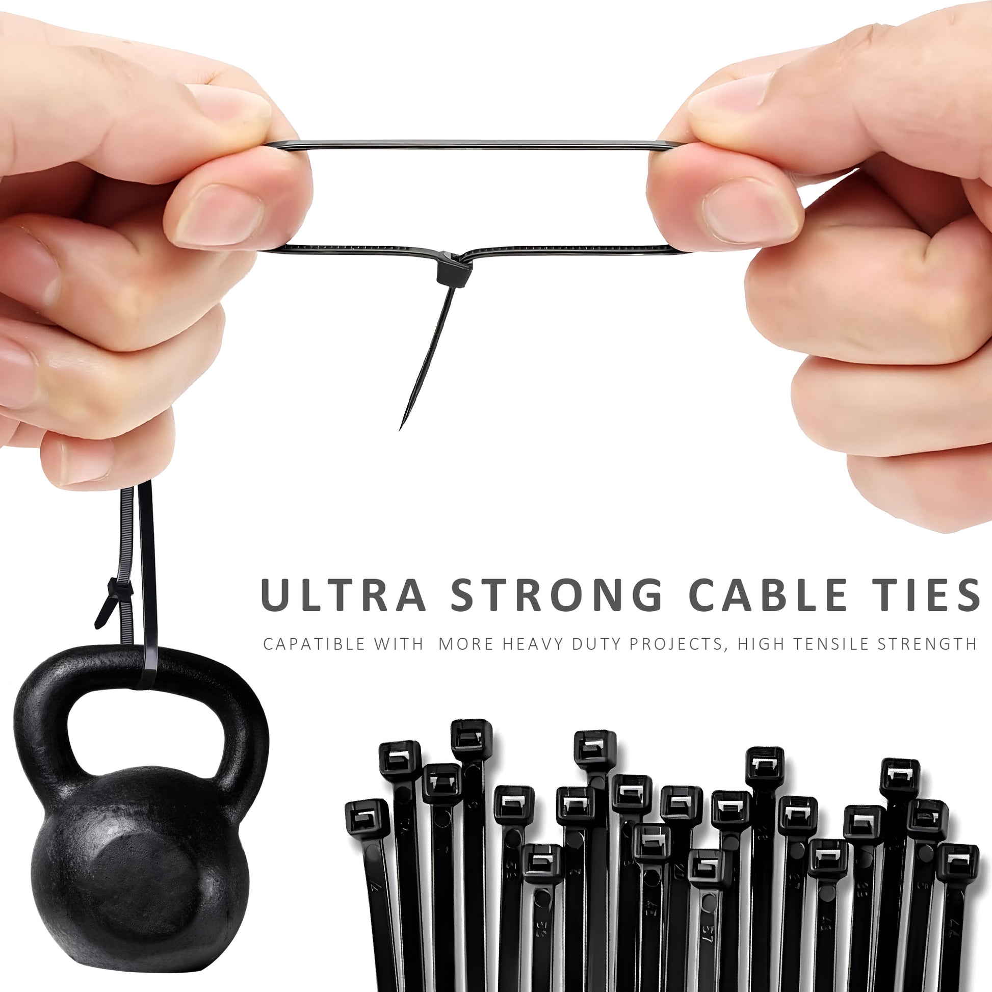 Black self-locking nylon cable ties for heavy-duty wire