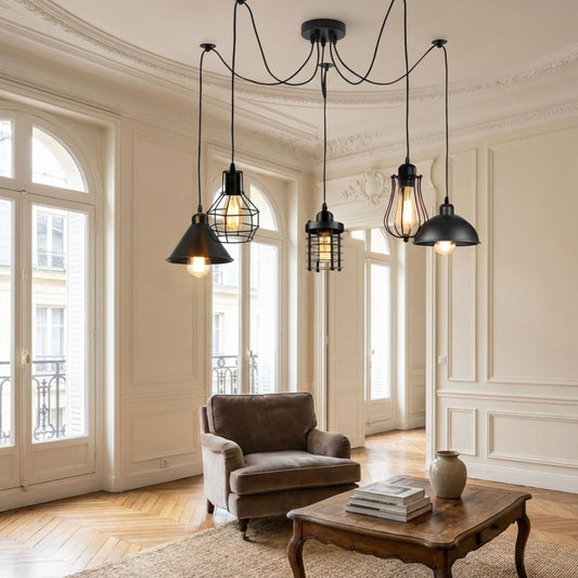 Lustre Araignée 5 Fils Rétro Vintage – Suspension Industrielle E27 2m Réglable ~1638