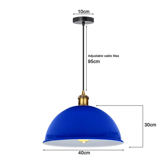 Lampe suspendue au plafond bleu marine, cordon métallique, abat-jour en forme de dôme E27