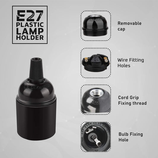 Ampoule E27, support de douille suspendue, vis Edison, support de lampe en plastique noir ~ 4369