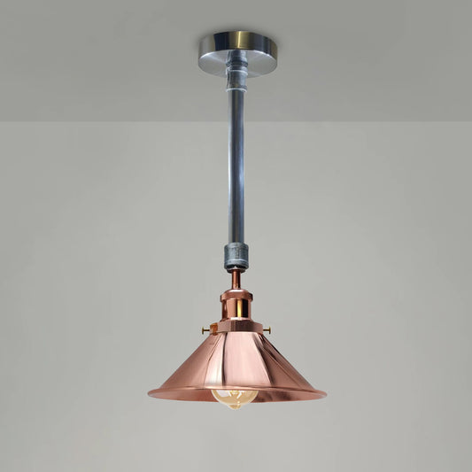 Lampe suspendue industrielle rétro avec abat-jour, tuyau de plafond suspendu, galvanisée + lampe en métal de couleur or Rose UK ~ 3672