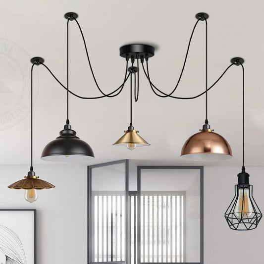 Plafonnier industriel rétro Vintage en forme d'araignée, luminaire suspendu à 5 voies, lampe à monter soi-même, ~ 3680