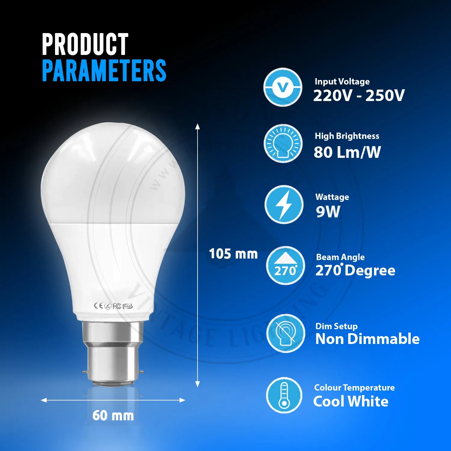 A+ White 9W B22 Screw GLS Light Bulbs 6000K