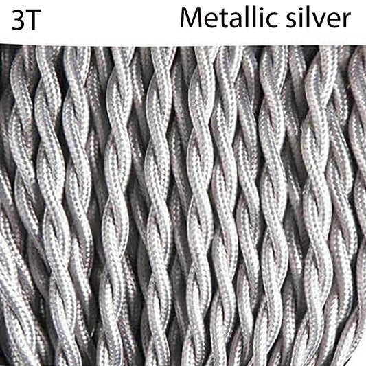 Câble en tissu électrique Vintage argenté métallique torsadé à 3 cœurs, flexible 0.75mm ~ 4874 
