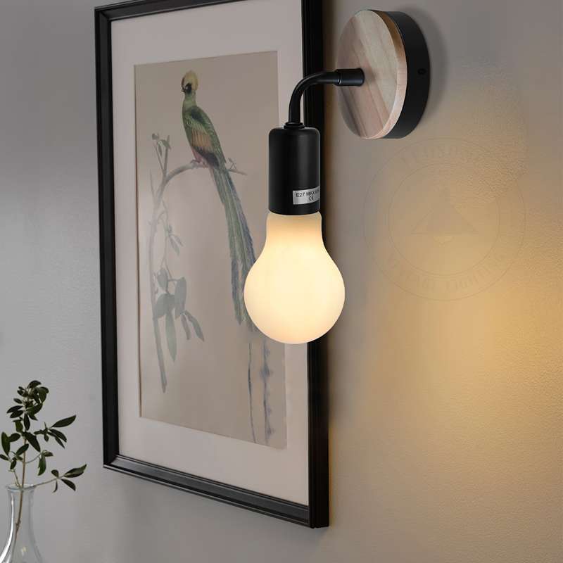 Wood Metal Wall Lamp Industrial Socket Indoor Lighting Bedside Lamps-Application 3