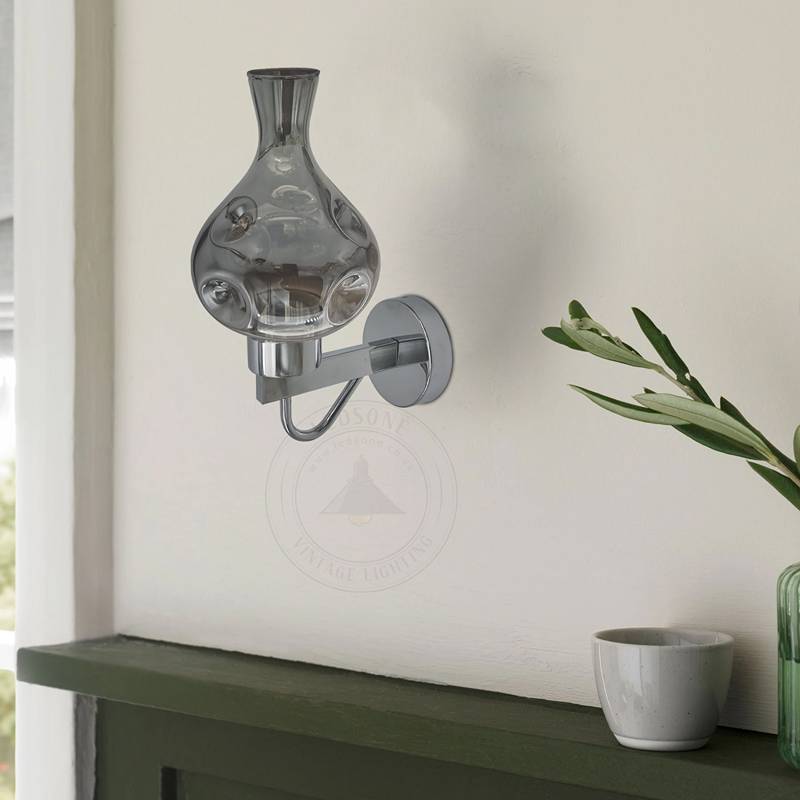 chrome plating smoked glass wall light