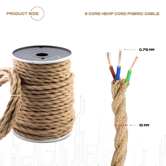 5m câble électrique torsadé à 3 noyaux recouvert de tissu de couleur de chanvre 0,75 mm ~ 4831