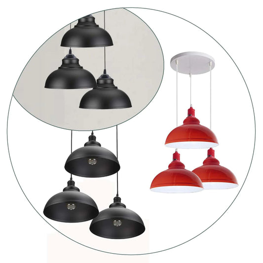 3 plafonniers suspendus en grappe, luminaire moderne, abat-jour rouge/noir ~ 1356