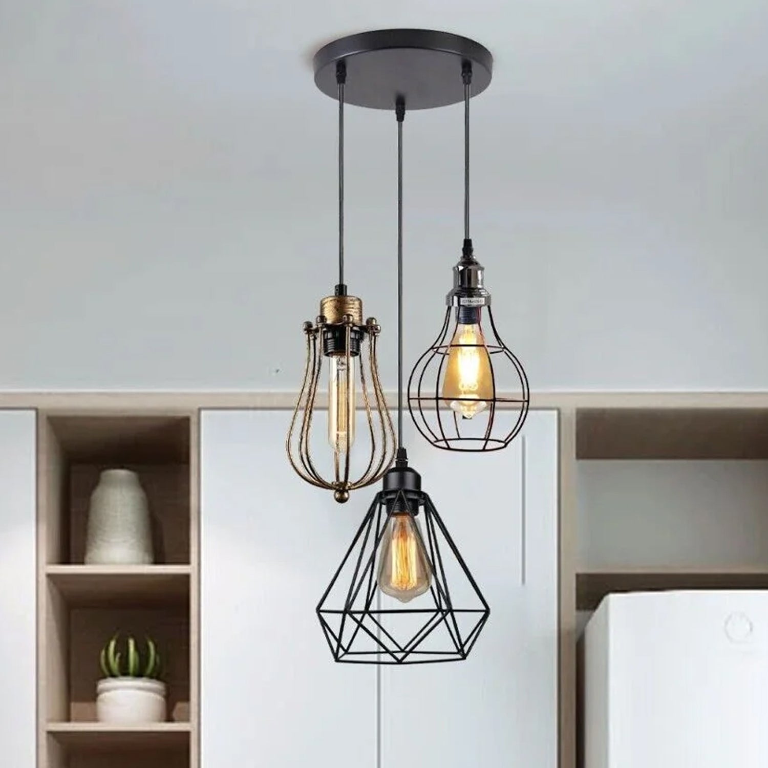 Kitchen Island Chandelier 3 Light Cage Ceiling Hanging Pendant Lamp