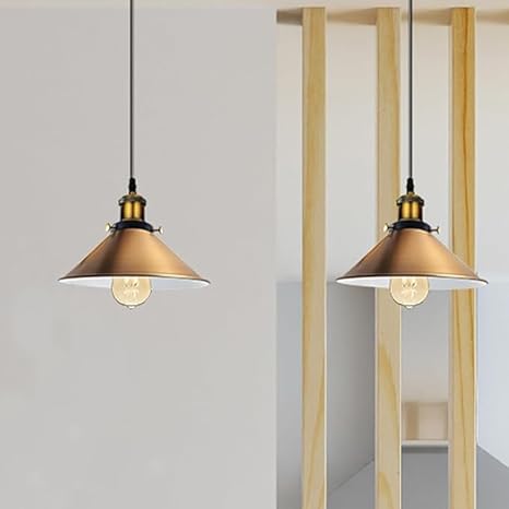 Suspension Plafonnier Industriel Rétro en Laiton Jaune - 2 Têtes E27 ~1626