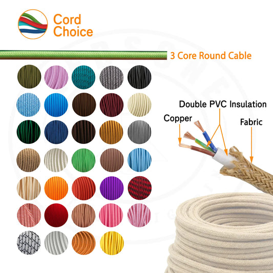 Câble flexible blanc en tissu tressé vintage rond à 3 conducteurs 0,75 mm ~ 3047
