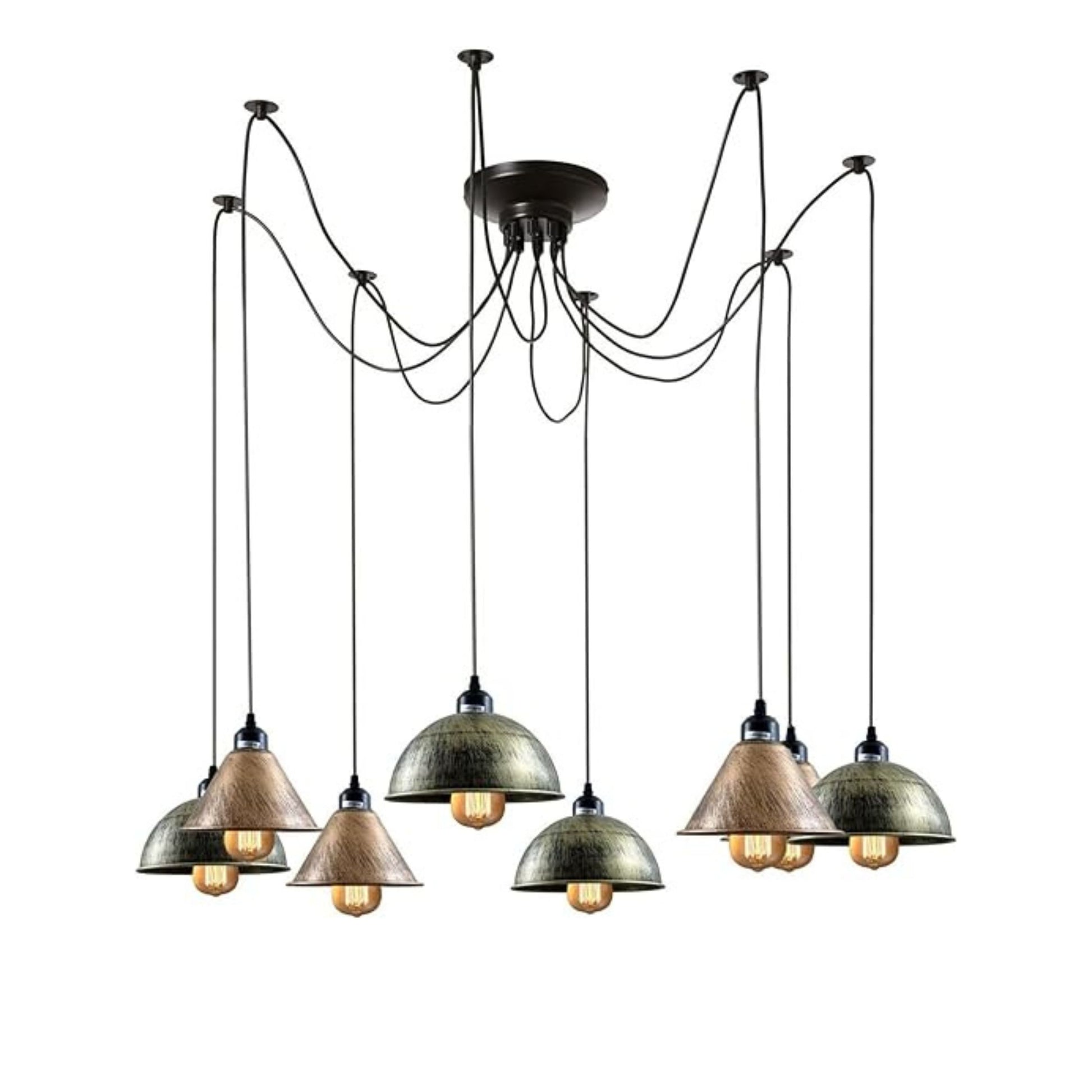 Luminaire araignée avec câbles noirs réglables de 200cm pour un style loft.