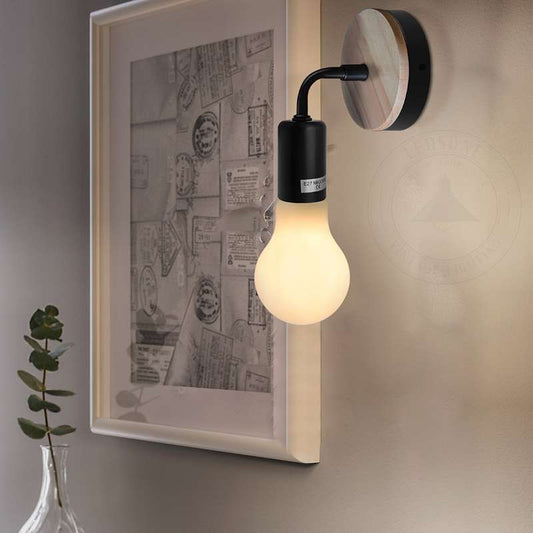 Wood Metal Wall Lamp Industrial Socket Indoor Lighting Bedside Lamps-Application 1
