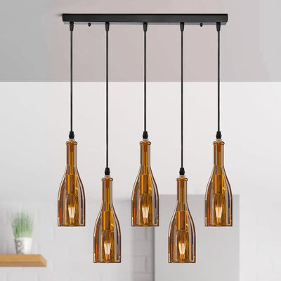 Lustre salon 5 têtes – Suspension abat‑jour bouteille de vin ~1722