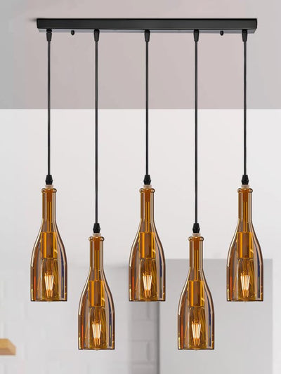 Kit de suspension à 5 têtes avec abat-jour en verre pour bouteille de vin ~1722