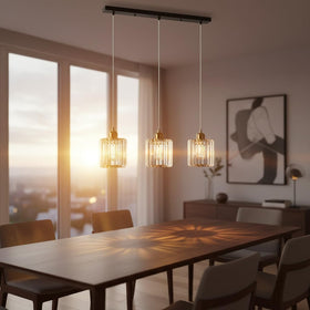 LEDSone Lustre Suspension Cristal K9 3 Lumières E27 - Plafonnier Réglable Moderne ~1945