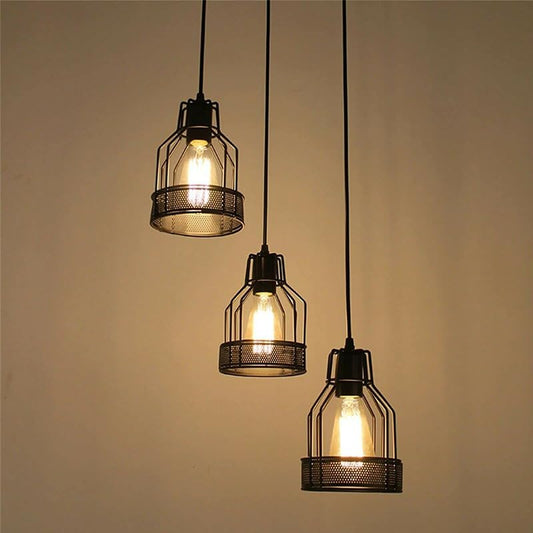 LEDSone Suspension Industrielle Cage Métal Noir E27 Luminaire Suspendu Vintage ~2303