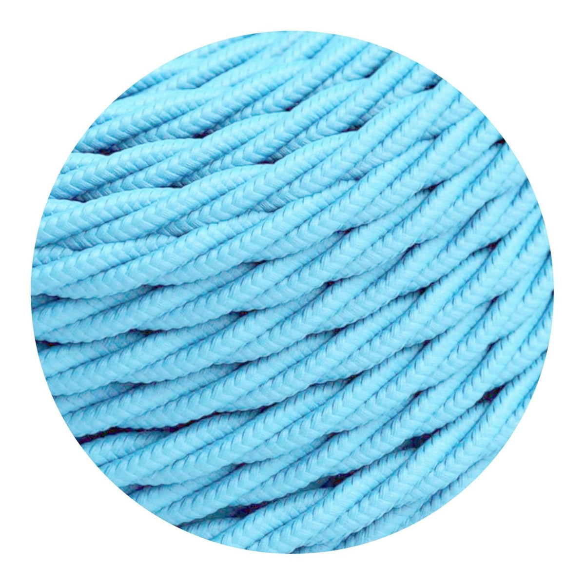 Câble torsadé bleu clair - détail de la gaine tissée