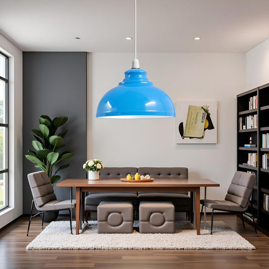 LEDSone Abat-jour Industriel Bleu 29cm - Dôme Métal Vintage ~1953