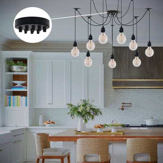 Rosace de Plafond Noire à 9 Sorties – Support Métal 120mm pour Lustre et Applique ~1834