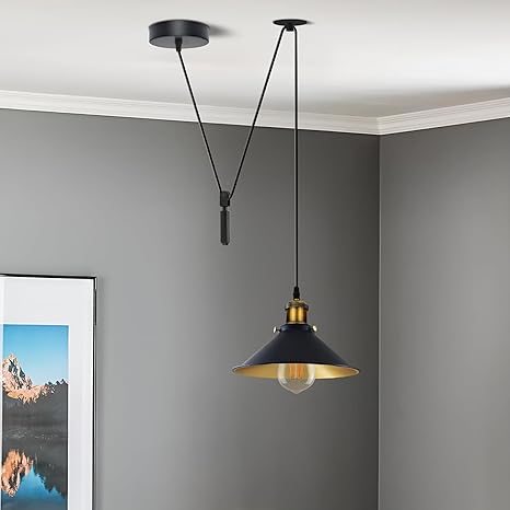 Suspension plafonnier vintage métal E27 cône abat-jour cordon réglable