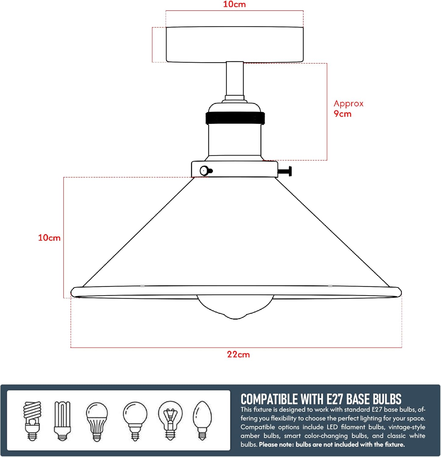 Abat-jour conique 22cm pour luminaire style industriel.