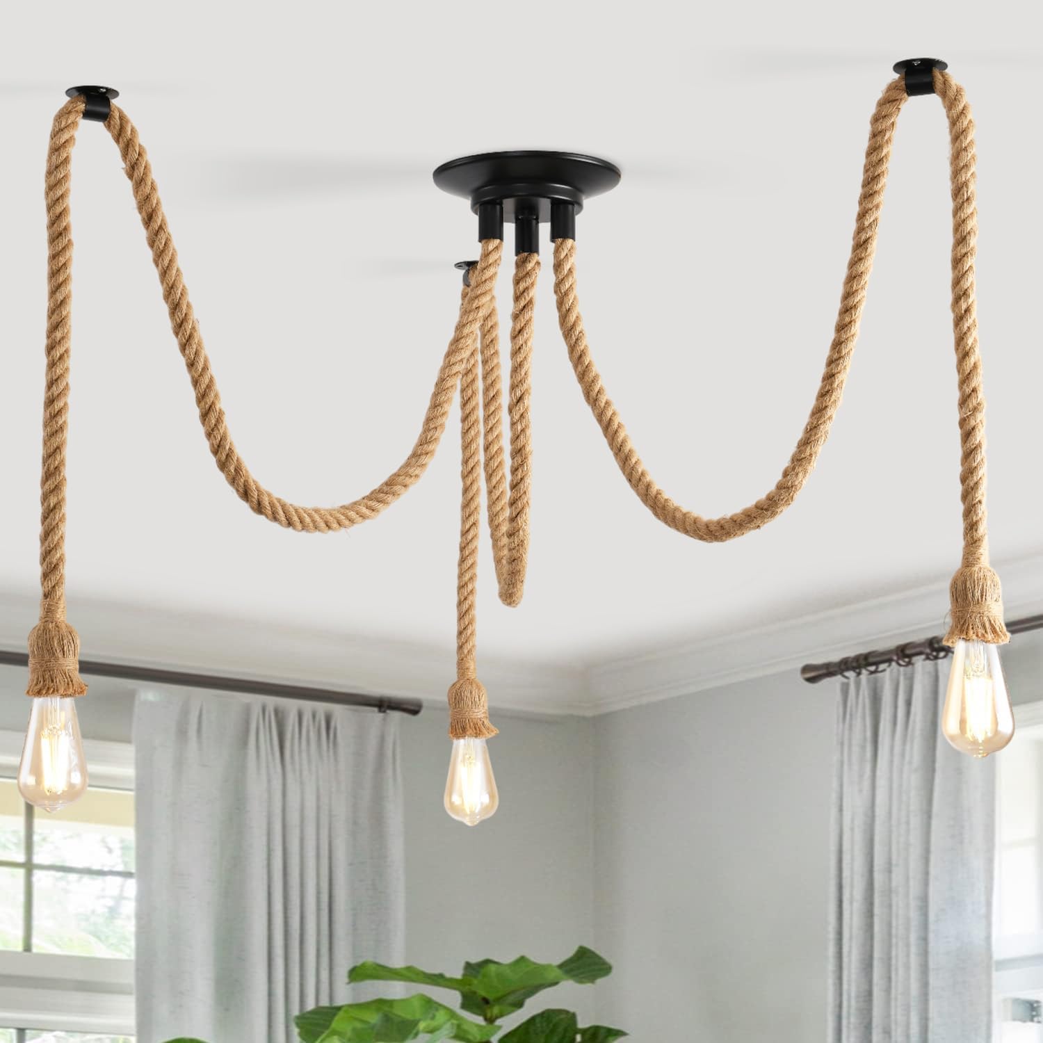 Lampe Araignée DIY, Abat-jour en Rotin pour Chambre à Coucher, Luminaire Industriel, Lustre en Forme d'Araignée, Eclairage Loft