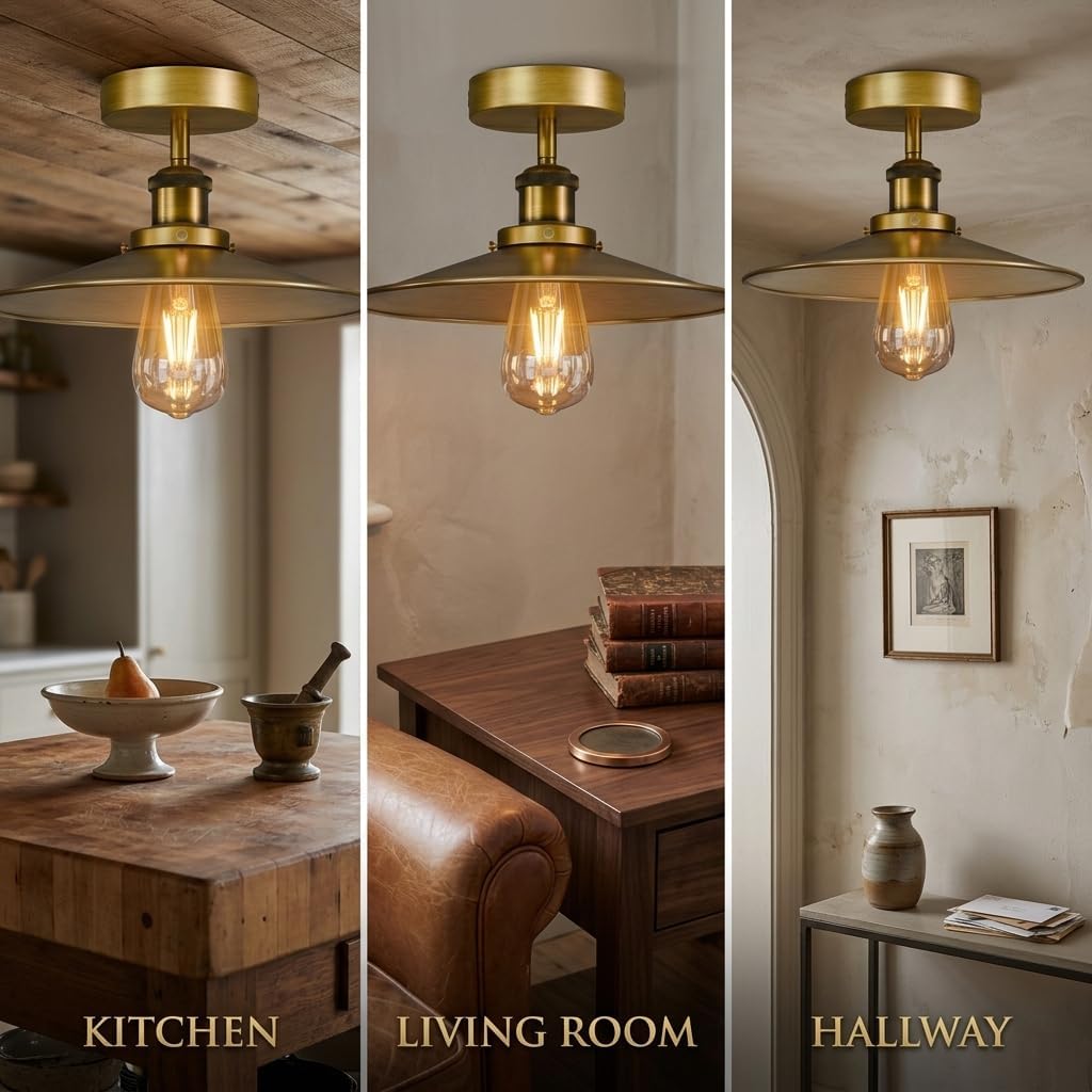 Plafonnier industriel vintage avec abat‑jour métal E27, luminaire rétro bistrot pour salon, cuisine ou bar, LEDsone France