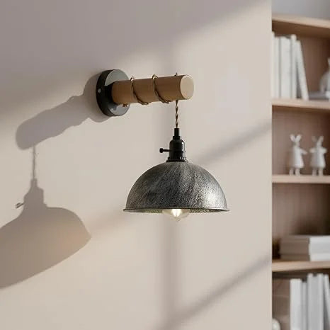 Lampe murale industrielle bois et métal E27