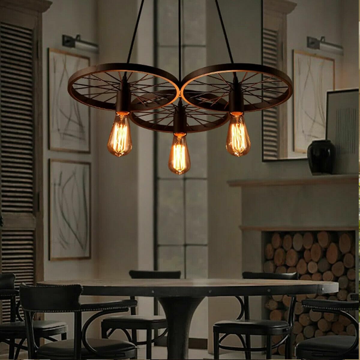 Lustre Industriel Vintage 3 Lumières Cage E27
