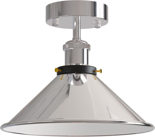 Plafonniers industriels chromés vintage rétro suspension abat-jour applique ~1782