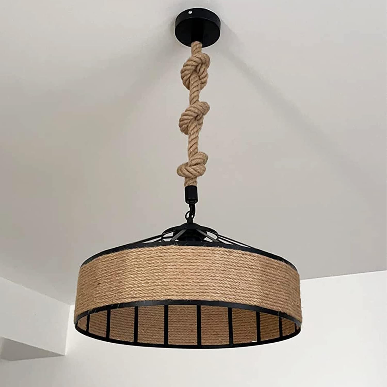 lampe suspendue chanvre, suspension corde naturelle E27, lustre rustique cuisine