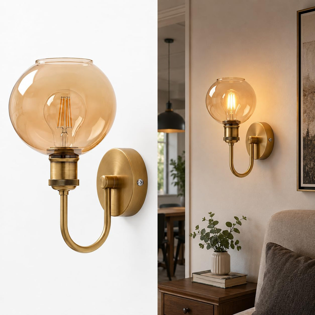 verre applique laiton e27