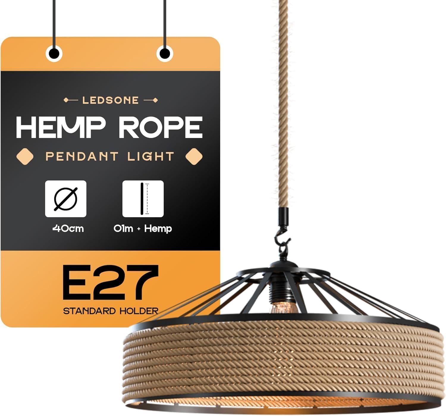 Suspension Rustique en Corde de Chanvre E27