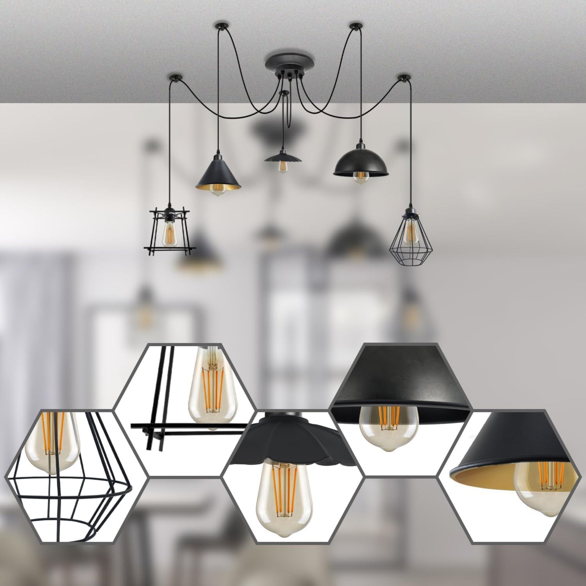 Suspension vintage multi-lampes pour décoration industrielle chic.