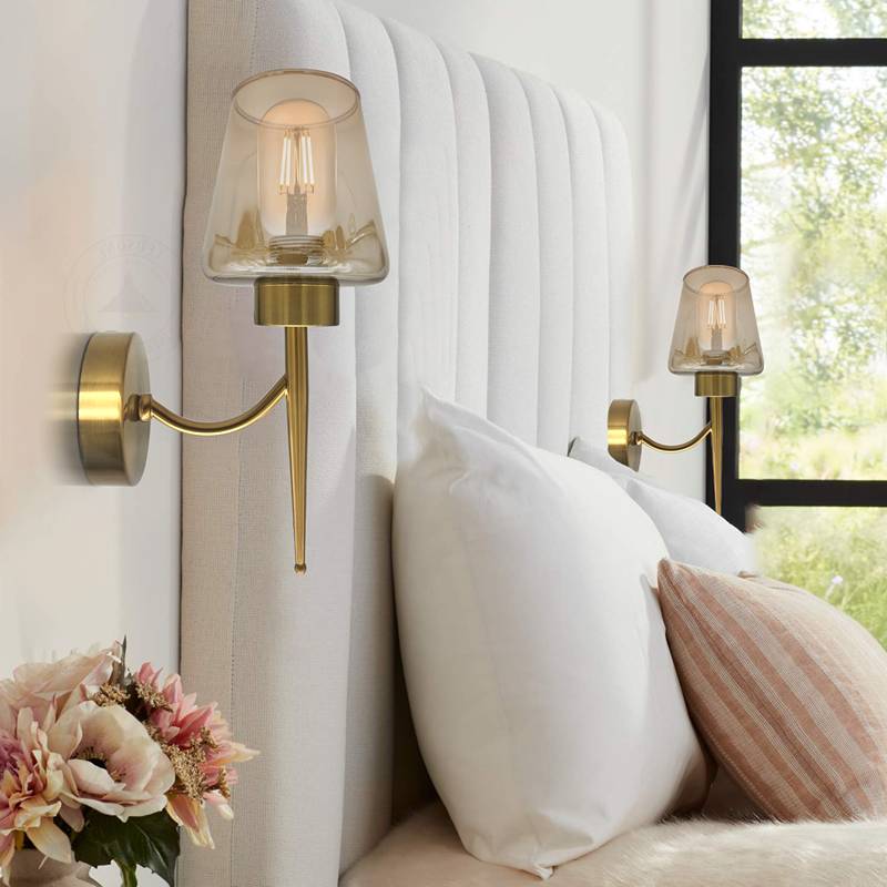 Bed 2 side decorative swag arm glass wall lights for bedroom 
