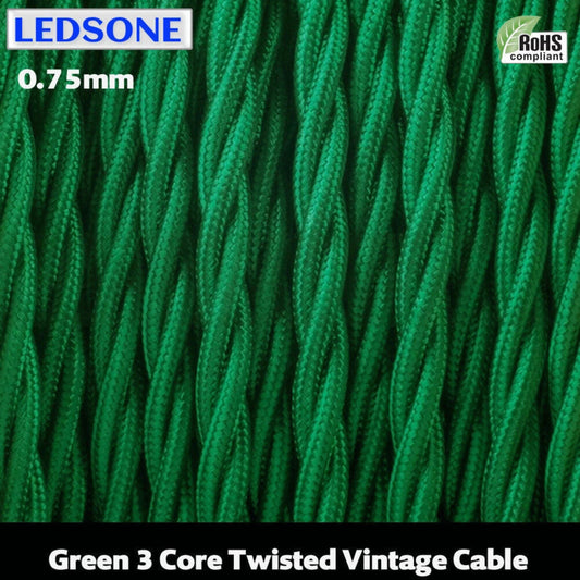 Câble flexible tissu électrique vintage torsadé vert foncé 1M/5M/10M 0,75mm ~2091