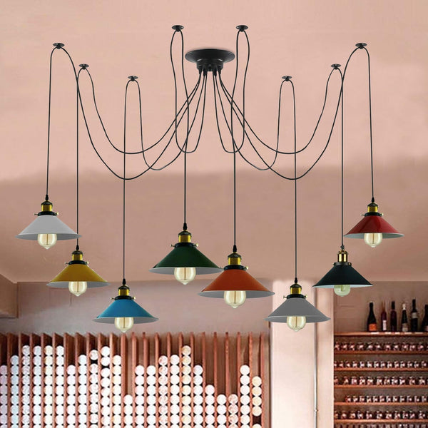 Lustre Araignée 8 Ampoules E27 – Suspension Industrielle 2m Colorée
