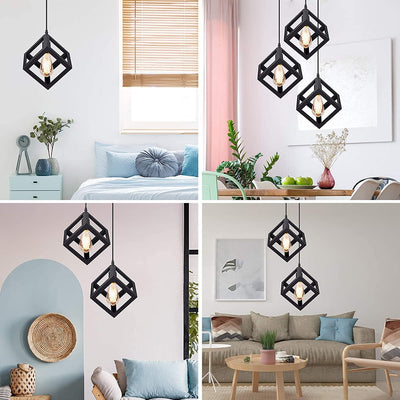 Pendentif cage métallique carré noir industriel | Éclairage de cuisine moderne ~1764