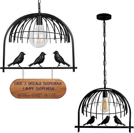 LEDSone Suspension Industrielle Cage à Oiseaux – Lampe Vintage E27 Réglable ~1895