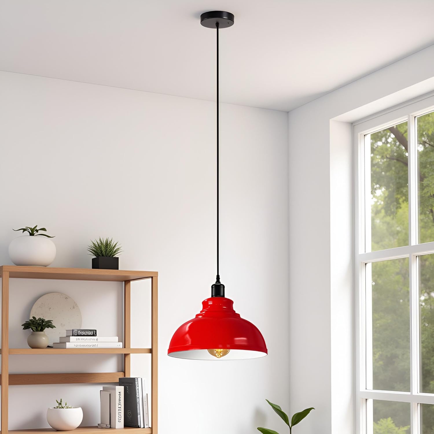Suspension industrielle vintage en métal Rouge