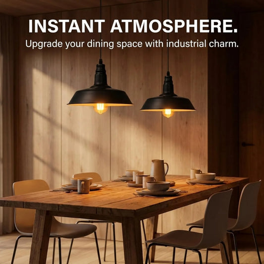 LEDSone Suspension Luminaire Vintage Métal Noir E27 pour Cuisine ~2168