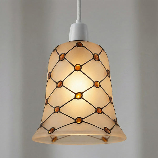 LEDSone Abat-jour en Verre Ambre Vintage E27 - Design Mosaïque 13cm