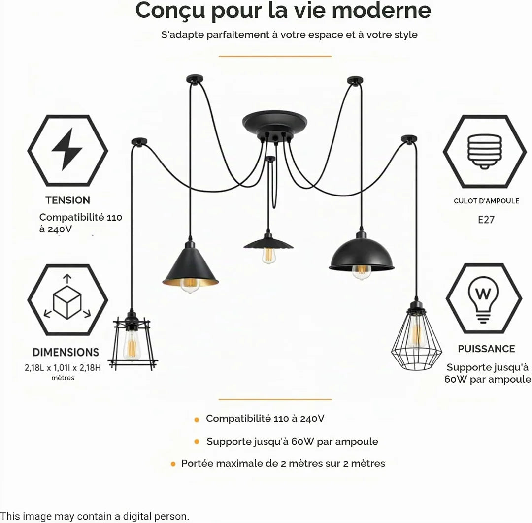 luminaire araignée 5 ampoules
